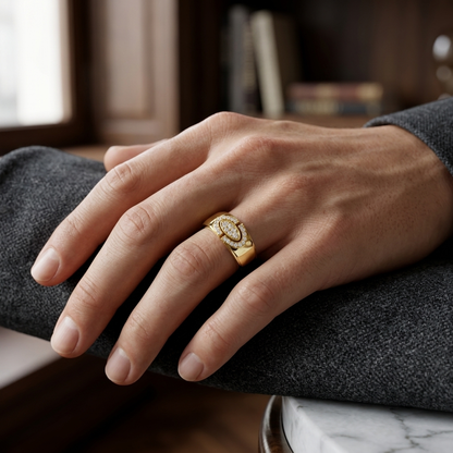 Round Lab Grown Diamond Evil Eye Signet Ring