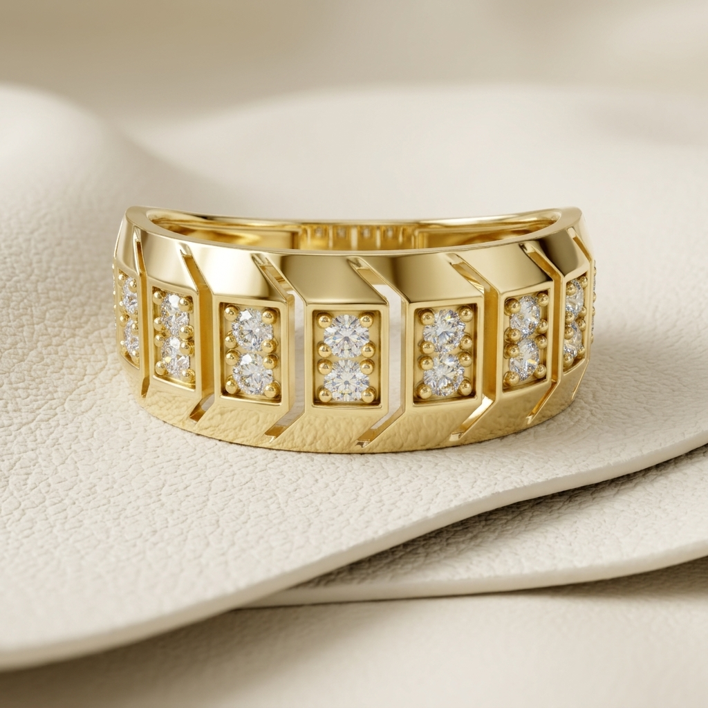 Modern Multi Panel Round Lab Grown Diamond Ring