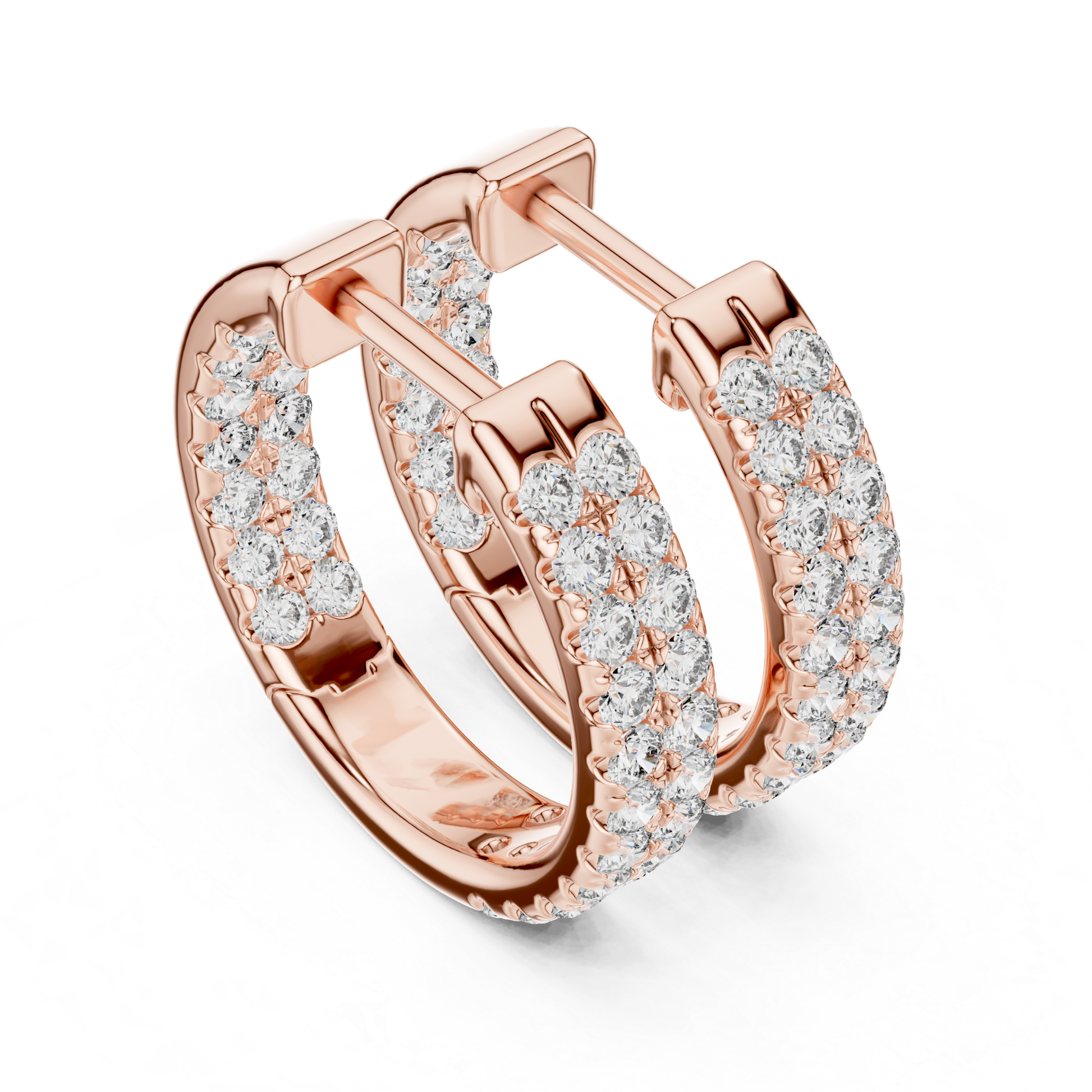Angled view rose gold diamond hoop earrings
Rose gold hoop earrings with round diamonds
Round diamond rose gold hoop earrings
Angled diamond hoops in rose gold
Luxury rose gold diamond hoop earrings
Elegant rose gold hoops with diamonds
Fine rose gold diamond hoop earrings
Modern rose gold diamond hoops
Stylish rose gold hoop earrings with diamonds
Double row diamond rose gold hoop earrings