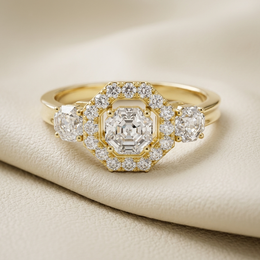 Asscher cut diamond ring
Halo diamond gold ring
Three stone diamond ring
Yellow gold halo ring
Asscher halo engagement ring
Gold diamond halo ring
Three diamond gold ring
Luxury halo diamond ring
Octagon halo diamond ring
Gold engagement diamond ring