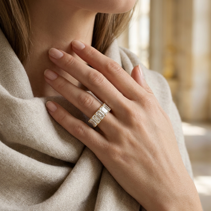 Baguette diamond band ring on hand
Elegant baguette diamond ring style
Luxury diamond band ring close up
Woman wearing baguette diamond ring
Premium diamond band ring design
Sparkling baguette diamond band
Fine jewelry diamond ring on hand
Stylish baguette diamond ring look
Modern diamond band ring close view
Beautiful baguette diamond ring