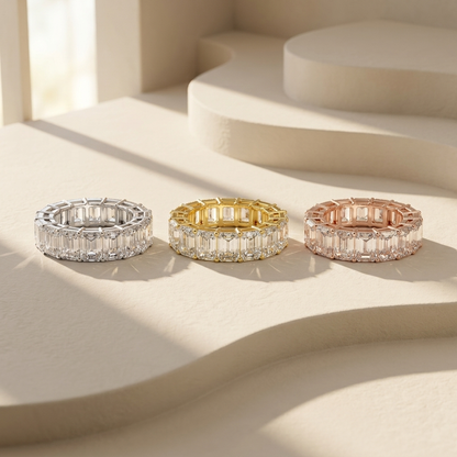 Baguette diamond eternity rings set
Gold silver rose gold diamond rings
Luxury baguette diamond band rings
Elegant eternity rings in three metals
Premium diamond rings collection
Modern baguette diamond rings style
Fine jewelry eternity rings showcase
Classic diamond rings lineup
Beautiful multi color diamond rings
Stylish baguette eternity rings set