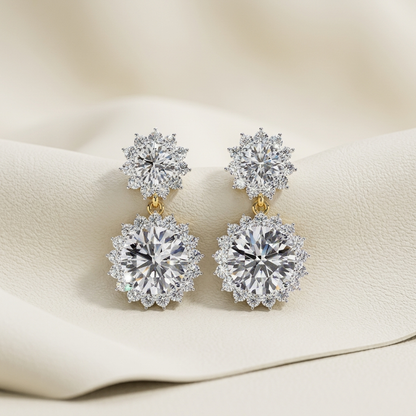 Yellow Gold Drop Diamond Earrings With Round Brilliant Centers And Floral Halo Design
Elegant Diamond Drop Earrings Featuring Round Brilliant Stones And Sparkling Halo
Luxury Yellow Gold Dangle Earrings With Double Round Diamonds And Pavé Halo
Fine Diamond Drop Earrings Showcasing Floral Halo Design And Brilliant Center Stones
Premium Yellow Gold Earrings With Round Brilliant Diamonds And Radiant Halo Details
Designer Drop Diamond Earrings Featuring Two Round Brilliant Diamonds In Floral Settings
Classic Ye