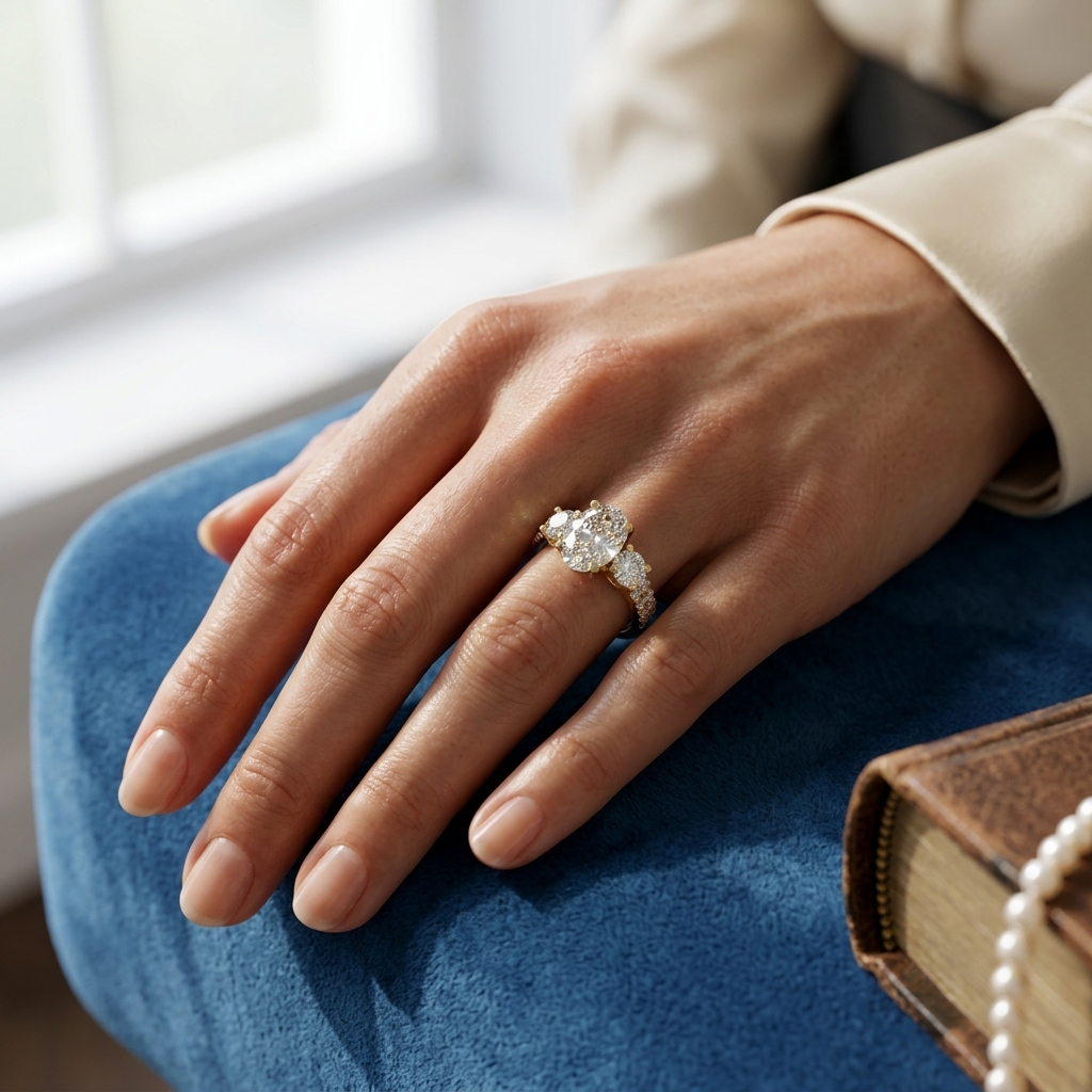 Classic diamond ring on hand close up
Elegant diamond ring on female hand
Luxury engagement ring close view
Beautiful hand wearing diamond ring
Premium diamond ring jewelry style
Sparkling diamond ring on finger
Fine jewelry engagement ring look
Stylish diamond ring hand portrait
Minimal elegant diamond ring design
Glamorous diamond ring closeup