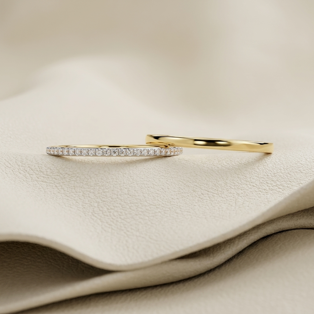Yellow gold classic diamond wedding band ring set
Elegant matching plain and diamond wedding bands
Luxury yellow gold bridal band set with pavé diamonds
Fine jewelry classic wedding band rings for couples
Contemporary slim diamond band paired with polished gold band
Premium yellow gold wedding ring set with diamond eternity band
Designer matching wedding bands with minimalist styling
Stylish polished gold band and diamond accent band close up
Modern bridal wedding band set on soft background
Timeless yellow