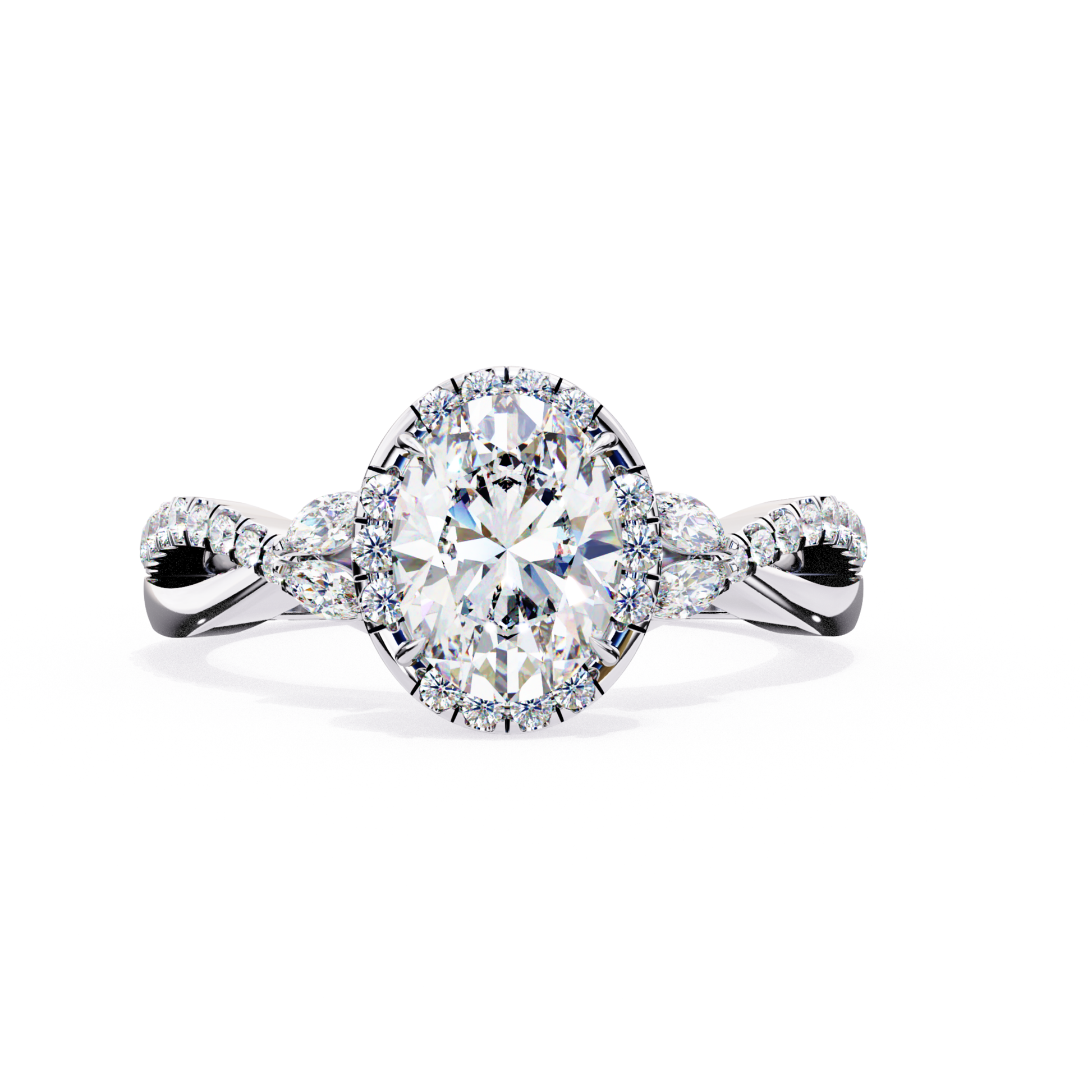 Oval Halo Diamond Ring White Gold Twist Band
Oval Diamond Halo Ring With Marquise Side Stones
White Gold Oval Diamond Engagement Ring Design
Oval Diamond Ring With Twisted Pave Shank
Halo Oval Diamond Ring With Leaf Side Accents
Oval Center Diamond Ring With Diamond Halo
Twisted White Gold Oval Diamond Ring Setting
Oval Diamond Engagement Ring Front View White Gold
Oval Halo Ring With Marquise Diamond Side Stones
White Gold Oval Diamond Halo Engagement Ring