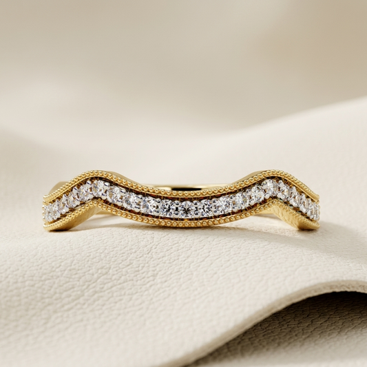 Yellow gold curved diamond chevron band
Luxury wave diamond band in yellow gold
Elegant curved diamond wedding band with round brilliant diamonds
Fine jewelry chevron diamond band close up
Sparkling curved yellow gold diamond band
Premium wave shaped diamond band for women
Designer curved diamond band with milgrain detailing
Modern yellow gold chevron diamond band
Timeless curved diamond band with brilliant round diamonds
Classic wave diamond band in yellow gold