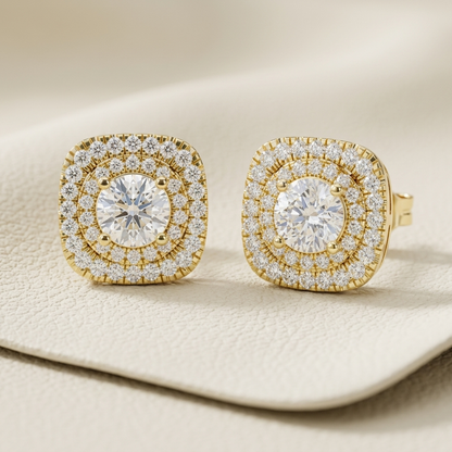 Yellow gold cushion halo diamond stud earrings with brilliant round center diamonds.
Elegant cushion-shaped halo diamond studs crafted in polished yellow gold.
Luxury yellow gold diamond stud earrings featuring a sparkling double halo design.
Fine jewelry cushion halo earrings adorned with brilliant round diamonds.
Contemporary yellow gold halo diamond stud earrings with a refined square silhouette.
Premium cushion diamond stud earrings showcasing dazzling pavé halo detailing.
Designer yellow gold halo earr