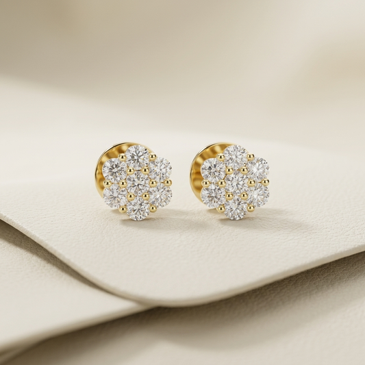 Yellow gold diamond cluster stud earrings featuring a sparkling round floral design.
Elegant diamond cluster stud earrings crafted in polished yellow gold.
Luxury yellow gold floral diamond stud earrings with brilliant round diamonds.
Fine jewelry diamond cluster earrings showcasing a timeless flower-inspired design.
Contemporary yellow gold diamond stud earrings with a dazzling round cluster setting.
Premium floral cluster diamond earrings designed in polished yellow gold.
Designer yellow gold diamond clus