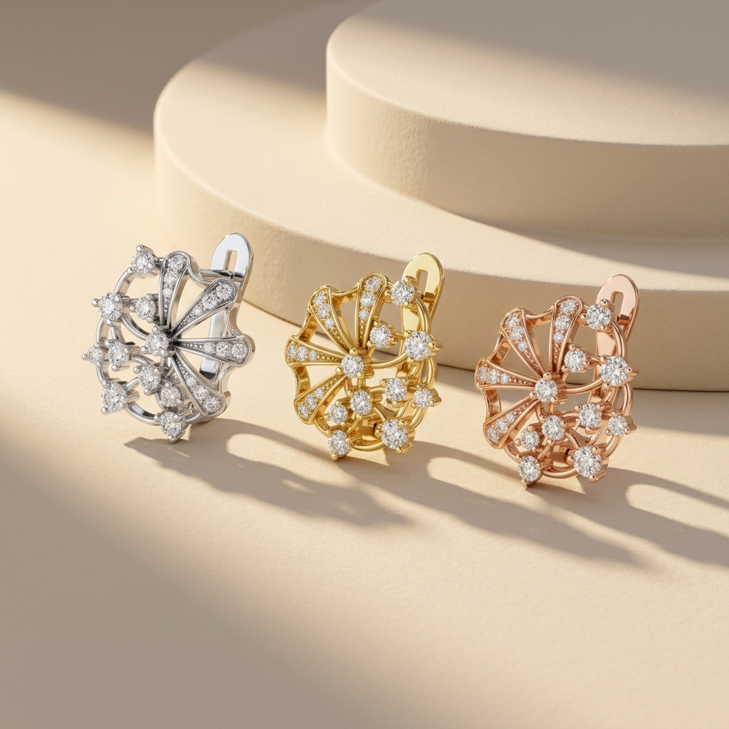 Diamond floral fan earrings available in white, yellow, and rose gold finishes.
Luxury floral fan diamond earrings crafted in white, yellow, and rose gold.
Elegant diamond floral earrings showcased in three premium gold tones.
Fine jewelry floral fan earrings featuring brilliant round diamonds in three gold finishes.
Contemporary diamond floral earrings displayed in white, yellow, and rose gold.
Premium floral-inspired diamond earrings with sparkling accents in three luxurious gold colors.
Designer floral f