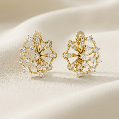 Yellow gold diamond floral fan stud earrings with brilliant round diamond accents.
Elegant fan-inspired diamond stud earrings crafted in polished yellow gold.
Luxury yellow gold floral diamond earrings featuring an artistic openwork design.
Fine jewelry diamond fan earrings adorned with sparkling pavé-set diamonds.
Contemporary yellow gold floral stud earrings with dazzling round diamond details.
Premium diamond fan earrings showcasing a graceful floral-inspired silhouette.
Designer yellow gold diamond earr