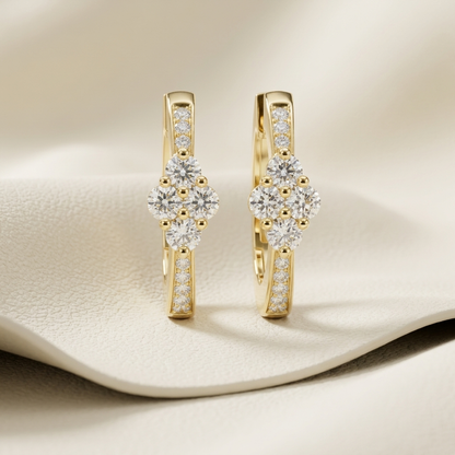 Yellow gold diamond hoop earrings featuring a brilliant floral cluster centerpiece.
Elegant floral diamond hoop earrings crafted in polished yellow gold.
Luxury yellow gold hoop earrings with sparkling flower-shaped diamond accents.
Fine jewelry diamond floral hoop earrings adorned with brilliant round diamonds.
Contemporary yellow gold hoop earrings showcasing a radiant diamond flower design.
Premium floral cluster diamond hoop earrings with a polished yellow gold finish.
Designer yellow gold diamond hoop 