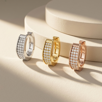 Diamond hoop earrings displayed in white, yellow, and rose gold finishes.
Luxury pavé diamond hoop earrings available in three elegant gold tones.
Fine jewelry diamond hoop earrings crafted in white, yellow, and rose gold.
Elegant gold hoop earrings featuring sparkling pavé-set diamond rows.
Contemporary diamond hoop earrings with polished white, yellow, and rose gold finishes.
Premium diamond-studded hoop earrings designed in three luxurious gold colors.
Designer hoop earrings showcasing brilliant pavé dia