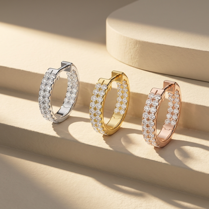 Diamond hoop earrings in white yellow and rose gold
Luxury hoop earrings in three gold finishes
White gold yellow gold and rose gold diamond hoops
Premium diamond hoop earring collection
Fine jewelry hoop earrings comparison
Elegant gold hoop earrings display
Modern diamond hoops in three metals
Sparkling pavé hoop earrings collection
Luxury diamond earrings showcase
Classic hoop earrings with diamonds in three colors