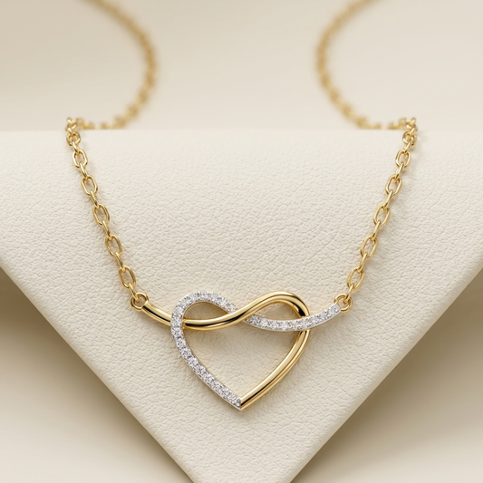 Yellow gold heart pendant with diamond infinity design
Elegant diamond heart pendant featuring flowing gold curves
Two tone infinity heart pendant with sparkling diamonds
Luxury yellow gold open heart diamond pendant close up
Delicate heart shaped pendant with sweeping diamond accent
Romantic gold and diamond infinity heart pendant design
Fine jewelry heart pendant embellished with brilliant diamonds
Contemporary intertwined heart pendant in yellow gold
Sparkling diamond curve crossing a polished gold heart