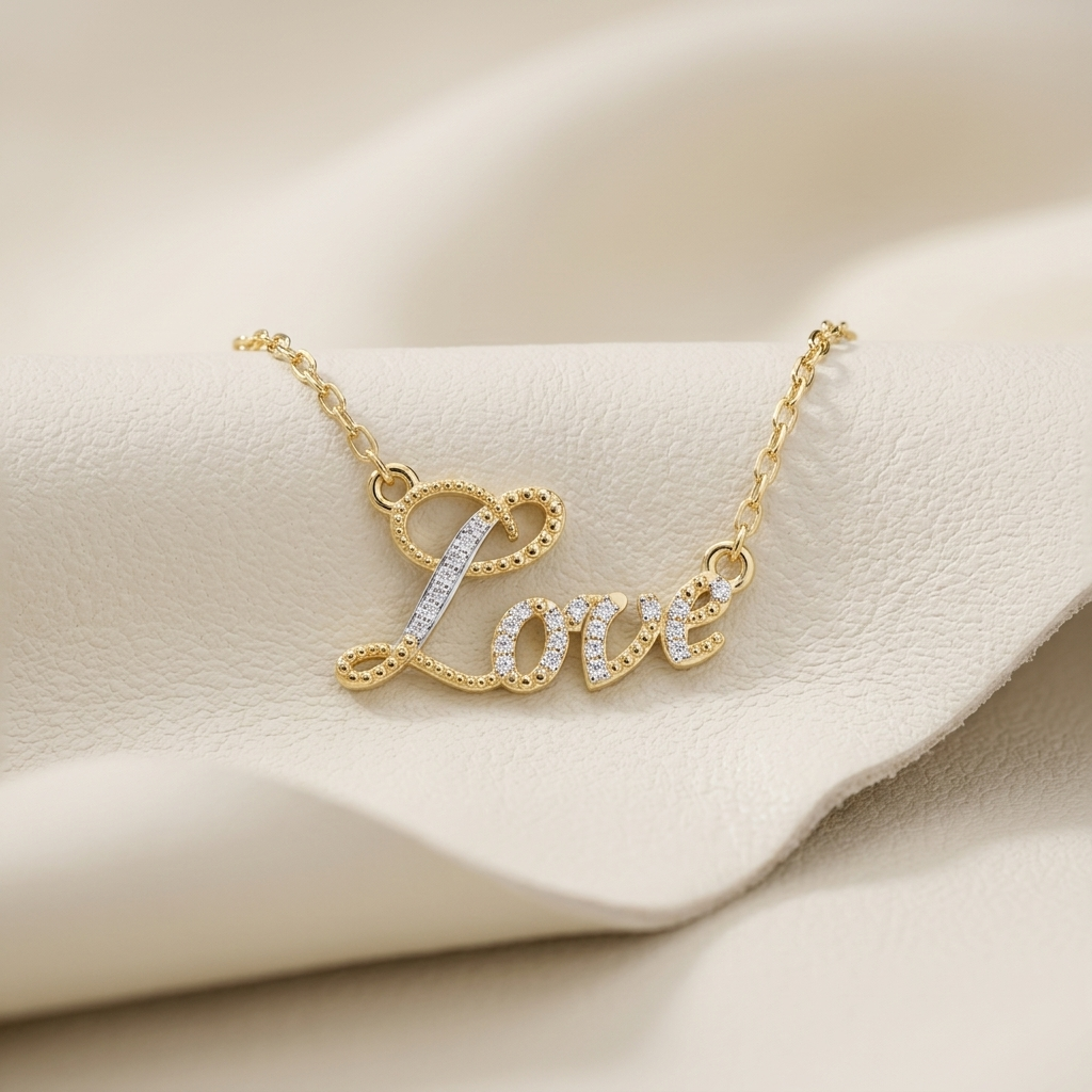 Diamond love script necklace
Gold love pendant necklace
Love word diamond necklace
Script love pendant
Gold love charm necklace
Diamond letter pendant
Romantic love necklace
Elegant script pendant
Gold diamond word necklace
Love pendant with diamonds