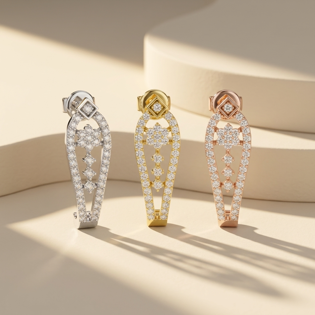 Diamond open drop earrings in white yellow and rose gold
Luxury diamond earrings in three gold finishes
White yellow and rose gold drop earrings
Premium open frame diamond earring collection
Fine jewelry diamond earrings comparison
Elegant pavé diamond drop earrings display
Modern diamond dangle earrings collection
Sparkling gold drop earrings showcase
Designer diamond earrings in three metal tones
Contemporary diamond drop earring collection