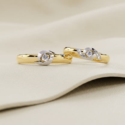 Dual tone solitaire diamond couple band rings in yellow and white gold
Elegant matching diamond wedding bands with dual tone design
Luxury yellow and white gold solitaire diamond couple rings
Fine jewelry dual tone diamond band ring set for couples
Contemporary matching gold bands with round solitaire diamonds
Premium dual tone diamond wedding rings with modern styling
Designer couple band rings featuring yellow gold and white gold accents
Stylish dual tone solitaire diamond rings for engagement or wedding
