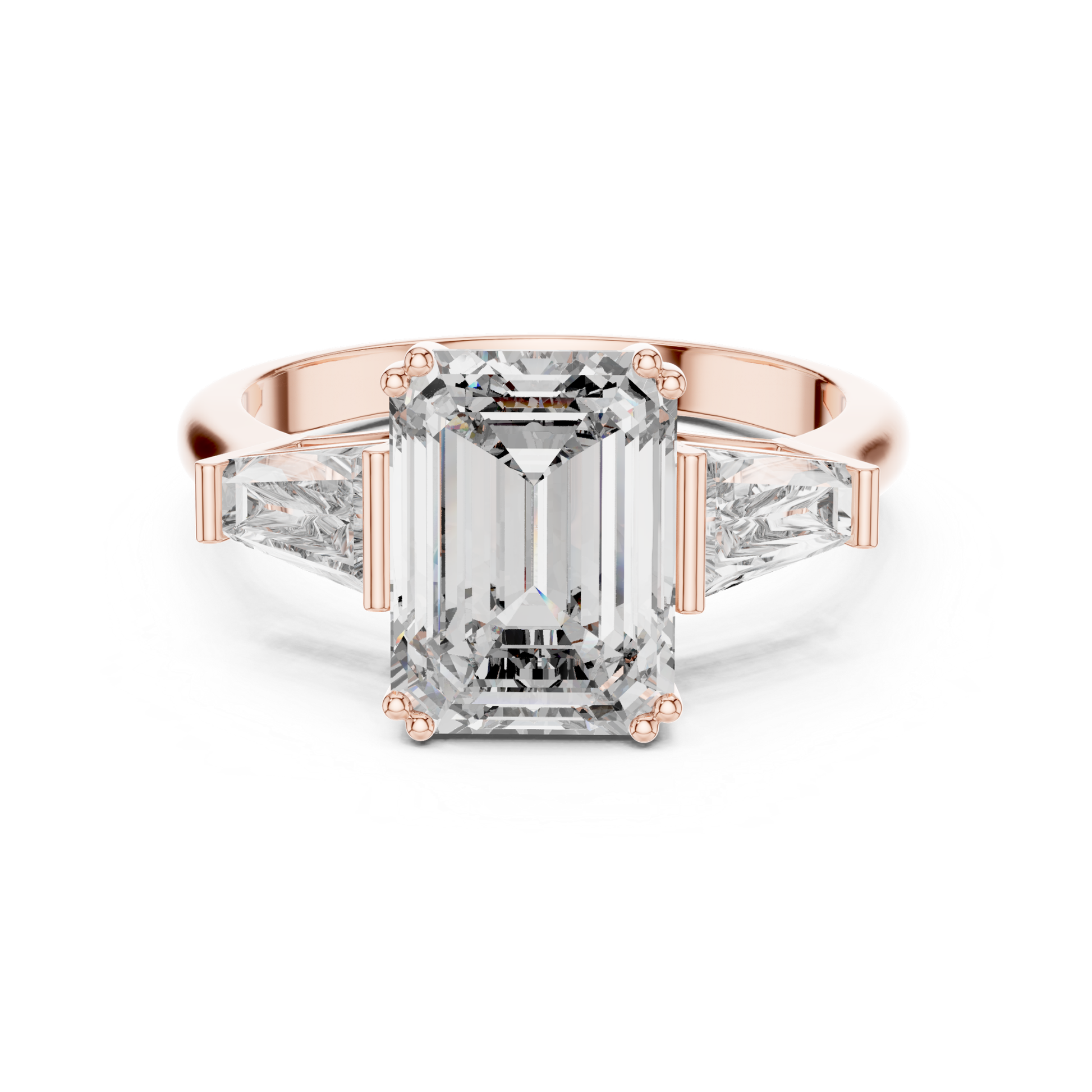 Emerald cut diamond ring with baguette side stones
Rose gold emerald cut baguette diamond ring
Front view emerald cut diamond ring
Emerald cut center diamond with baguette accents
Rose gold ring with emerald cut diamond
Emerald cut diamond ring with four prong setting
Three stone emerald cut baguette diamond ring
Emerald cut diamond ring in rose gold
Emerald cut diamond ring with tapered baguette sides
Classic emerald cut diamond ring design