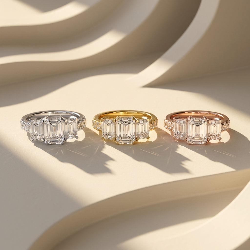 Emerald Cut Diamond Bands In White Yellow And Rose Gold Finishes
Luxury Emerald Cut Diamond Band Collection In Three Precious Metal Colors
Elegant Diamond Bands Featuring Emerald Cut Stones And Polished Settings
Premium Emerald Cut Diamond Bands Displayed In White Yellow And Rose Gold
Fine Jewelry Diamond Band Collection With Brilliant Emerald Cut Diamonds
Classic Emerald Cut Diamond Bands Crafted In Three Distinct Gold Tones
Timeless Diamond Bands Showcasing Emerald Cut Diamonds Across Metal Finishes