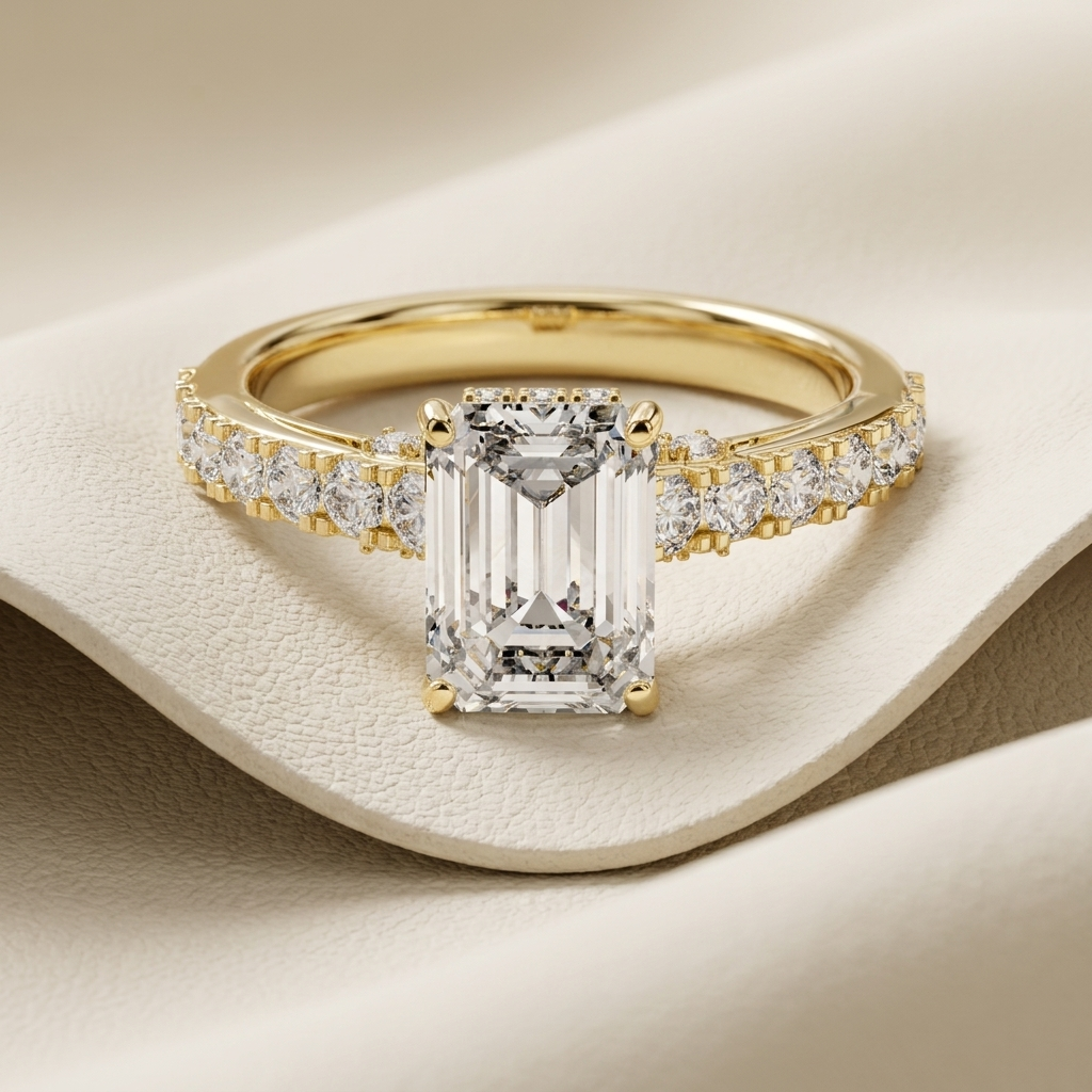 Emerald cut solitaire diamond ring in yellow gold.
Yellow gold emerald diamond ring.
Emerald cut engagement ring.
Emerald solitaire diamond ring.
Classic emerald cut diamond ring.
Pavé emerald diamond ring.
Elegant emerald solitaire ring.
Emerald cut gold diamond ring.
Luxury emerald diamond ring.
Gold emerald cut solitaire ring.