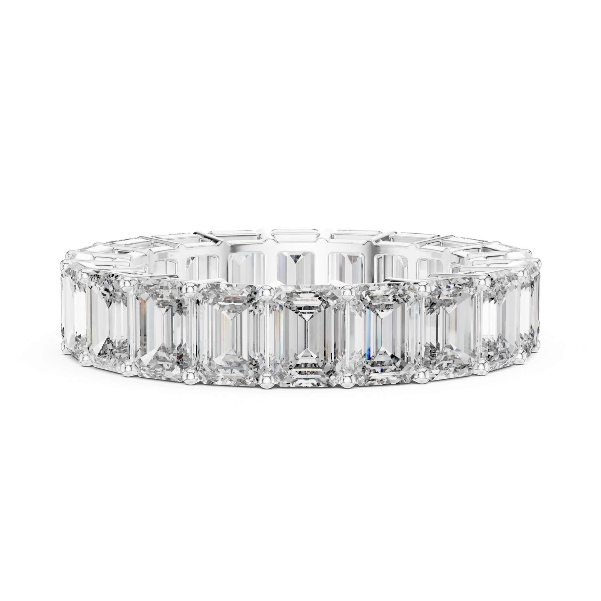 Emerald Cut Diamond Eternity Ring Front View in White Gold
White Gold Emerald Diamond Eternity Band Front View
Emerald Cut Diamond Wedding Band Straight View
Full Eternity Emerald Diamond Ring White Gold Front Angle
Emerald Diamond Band Ring Prong Set Design
White Gold Emerald Cut Diamond Eternity Ring
Emerald Diamond Ring Front Perspective View
Continuous Emerald Diamond Band in White Gold
Emerald Cut Diamond Eternity Band Close View
White Gold Full Eternity Diamond Wedding Band