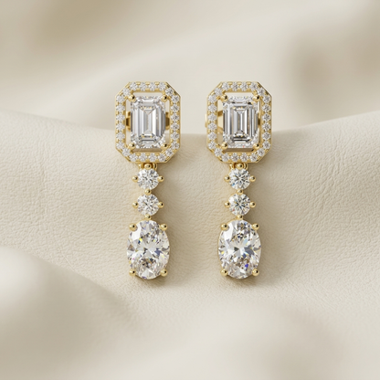 Yellow gold emerald cut diamond halo drop earrings
Luxury oval diamond dangle earrings with emerald cut stones
Elegant geometric halo diamond drop earrings
Fine jewelry yellow gold multi stone diamond earrings
Emerald cut and oval diamond statement earrings
Premium diamond drop earrings with round accents
Classic yellow gold diamond dangle earring design
Brilliant oval cut diamond drop earrings
Sophisticated halo diamond earrings with oval drops
Luxury multi shape diamond drop earrings in yellow gold