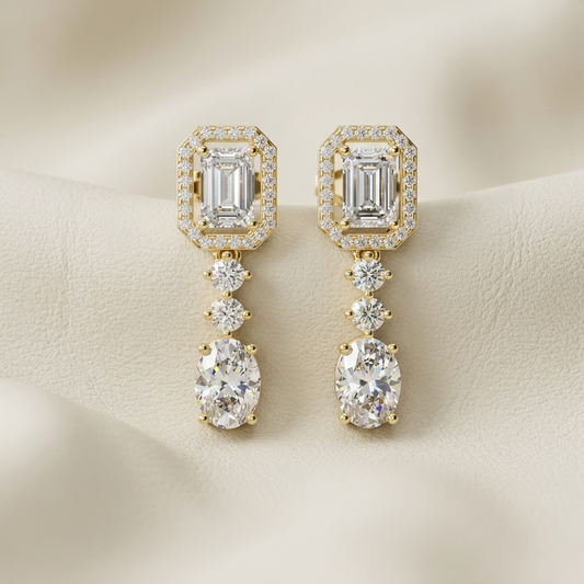 Yellow gold emerald cut diamond halo drop earrings
Luxury oval diamond dangle earrings with emerald cut stones
Elegant geometric halo diamond drop earrings
Fine jewelry yellow gold multi stone diamond earrings
Emerald cut and oval diamond statement earrings
Premium diamond drop earrings with round accents
Classic yellow gold diamond dangle earring design
Brilliant oval cut diamond drop earrings
Sophisticated halo diamond earrings with oval drops
Luxury multi shape diamond drop earrings in yellow gold