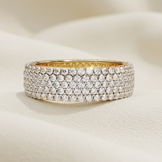 Yellow gold five row pavé diamond band
Luxury wide pavé diamond band in yellow gold
Elegant multi row diamond band with brilliant diamonds
Fine jewelry wide pavé diamond band close up
Premium yellow gold diamond band with five rows of diamonds
Sparkling wide diamond band for everyday luxury
Designer multi row pavé diamond band for women
Modern yellow gold wide diamond band with pavé setting
Timeless five row diamond band with brilliant round diamonds
Classic wide pavé diamond band in yellow gold
