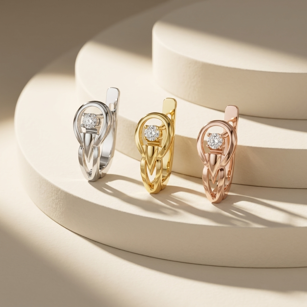 Floating diamond earrings in white yellow and rose gold
Luxury diamond earrings in three gold finishes
White yellow and rose gold solitaire earrings
Premium floating diamond earring collection
Fine jewelry earrings comparison
Elegant minimalist diamond earrings display
Modern gold earrings in three metal tones
Sparkling solitaire earrings collection
Designer floating diamond jewelry showcase
Contemporary luxury diamond earrings