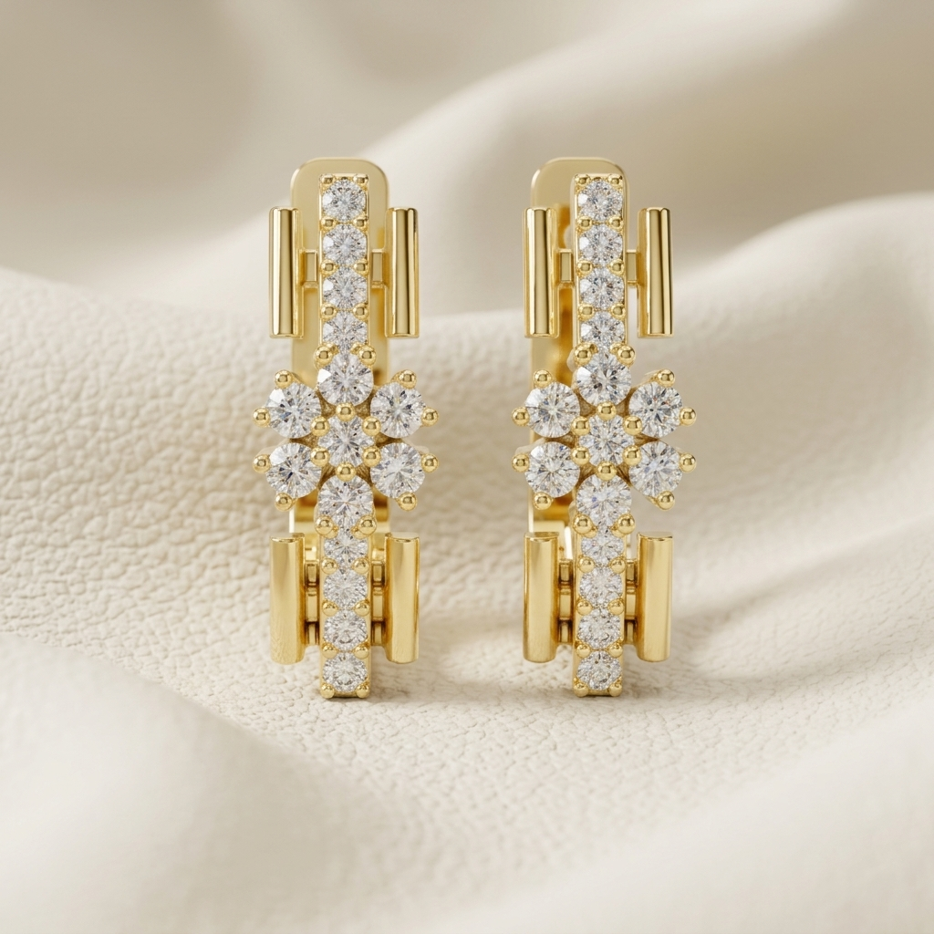 Floral diamond bar drop earrings in yellow gold
Luxury flower diamond statement earrings
Elegant yellow gold floral earrings
Fine jewelry diamond bar earrings
Premium floral diamond drop earrings
Sparkling flower cluster diamond earrings
Modern yellow gold diamond earrings
Designer floral diamond jewelry
Contemporary gold flower earrings
Luxury diamond earrings close up