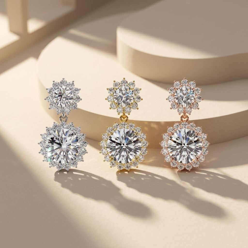 Floral Halo Round Brilliant Diamond Earrings Collection In White Yellow And Rose Gold
Luxury Floral Halo Diamond Earrings Featuring Round Brilliant Center Stones In Three Gold Tones
Elegant Round Brilliant Diamond Earrings Collection With Floral Halo Design
White Yellow And Rose Gold Floral Halo Earrings With Round Brilliant Diamonds
Premium Diamond Earrings Collection Featuring Floral Halo And Round Center Diamonds
Trio Of Floral Halo Diamond Earrings With Round Brilliant Center Stones
Designer Round Brill