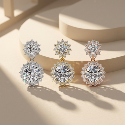 Floral Halo Round Brilliant Diamond Earrings Collection In White Yellow And Rose Gold
Luxury Floral Halo Diamond Earrings Featuring Round Brilliant Center Stones In Three Gold Tones
Elegant Round Brilliant Diamond Earrings Collection With Floral Halo Design
White Yellow And Rose Gold Floral Halo Earrings With Round Brilliant Diamonds
Premium Diamond Earrings Collection Featuring Floral Halo And Round Center Diamonds
Trio Of Floral Halo Diamond Earrings With Round Brilliant Center Stones
Designer Round Brill