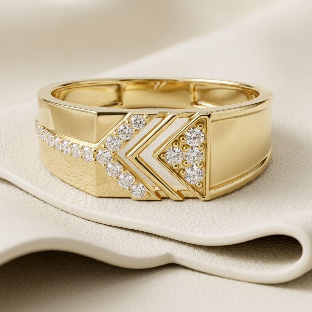 Yellow gold geometric diamond band ring
Wide yellow gold diamond band with geometric design
Luxury geometric diamond band ring in yellow gold
Fine jewelry wide diamond band ring
Modern yellow gold diamond statement ring
Diamond band ring with pavé and geometric details
Premium yellow gold geometric diamond ring
Contemporary wide diamond band in yellow gold
Handcrafted geometric diamond band ring
Elegant yellow gold diamond band ring