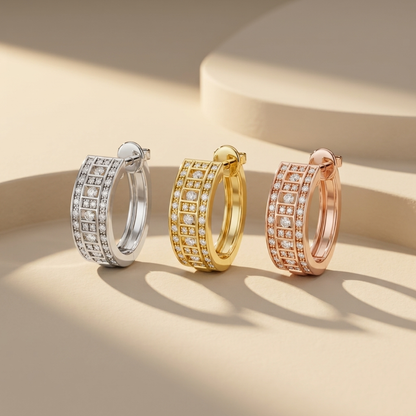 Geometric diamond hoop earrings available in white, yellow, and rose gold finishes.
Luxury geometric diamond hoop earrings crafted in white, yellow, and rose gold.
Elegant geometric hoop earrings featuring brilliant diamonds in three gold tones.
Fine jewelry geometric diamond hoops showcased in white, yellow, and rose gold.
Contemporary geometric hoop earrings with sparkling diamond accents in three finishes.
Premium diamond hoop earrings designed in white, yellow, and rose gold styles.
Designer geometric g