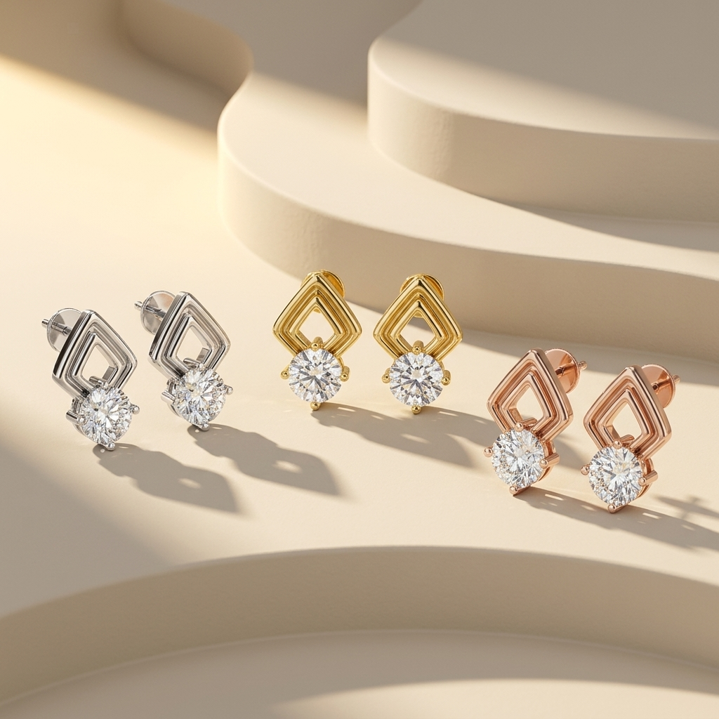 Geometric diamond stud earrings available in white, yellow, and rose gold finishes.
Luxury geometric diamond stud earrings crafted in white, yellow, and rose gold.
Elegant geometric diamond earrings featuring brilliant round solitaires in three gold tones.
Fine jewelry geometric stud earrings showcased in white, yellow, and rose gold.
Contemporary geometric diamond earrings with modern open-frame designs in three finishes.
Premium geometric diamond stud earrings designed in white, yellow, and rose gold colo