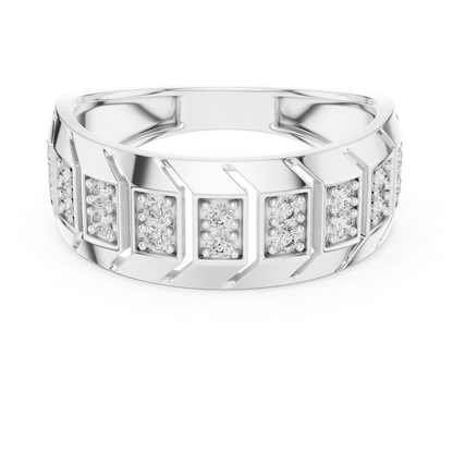 Round diamond white gold geometric band ring
Wide white gold ring with round diamond accents
Modern white gold band featuring round diamonds
Geometric pattern white gold diamond wedding band
Round diamond inset white gold statement ring
White gold diamond band with angular design details
Contemporary round diamond white gold ring band
Diamond accented white gold wide band ring
Textured white gold band with round diamond rows
Polished white gold ring with round diamond settings