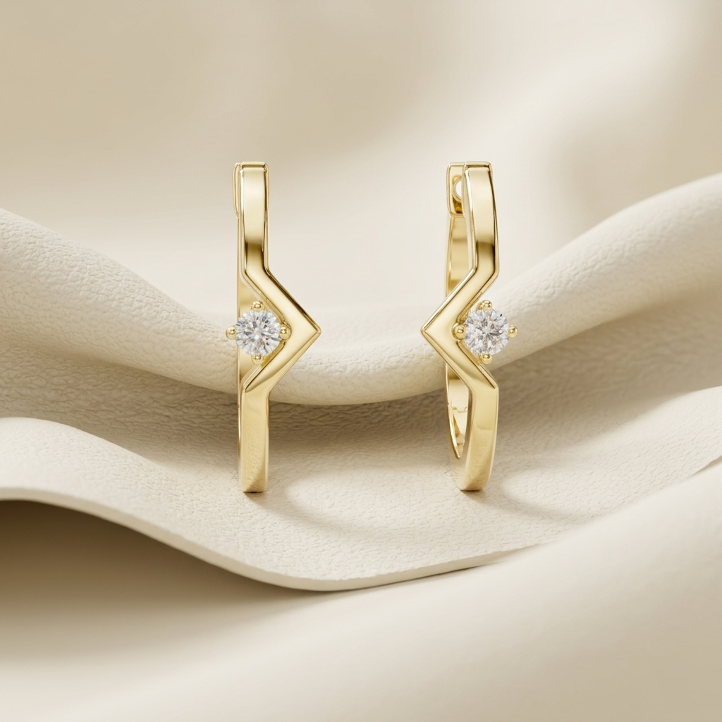Geometric yellow gold diamond hoop earrings
Modern zigzag diamond hoop earrings
Yellow gold hoops with round diamonds
Elegant geometric diamond earrings
Fine jewelry gold hoop earrings
Luxury minimalist diamond hoops
Contemporary gold diamond earrings
Brilliant diamond geometric hoops
Stylish yellow gold hoop earrings
Premium diamond hoop earrings close up
