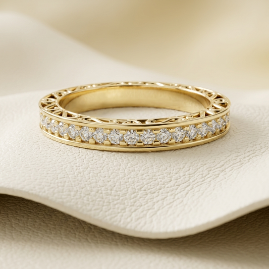 Gold diamond eternity band ring close up
Elegant gold band with round diamonds
Luxury eternity diamond ring design
Yellow gold diamond band close view
Premium eternity band ring jewelry
Sparkling diamond eternity band
Fine jewelry gold diamond ring
Classic eternity band ring style
Stylish gold ring with diamonds
Beautiful eternity diamond band