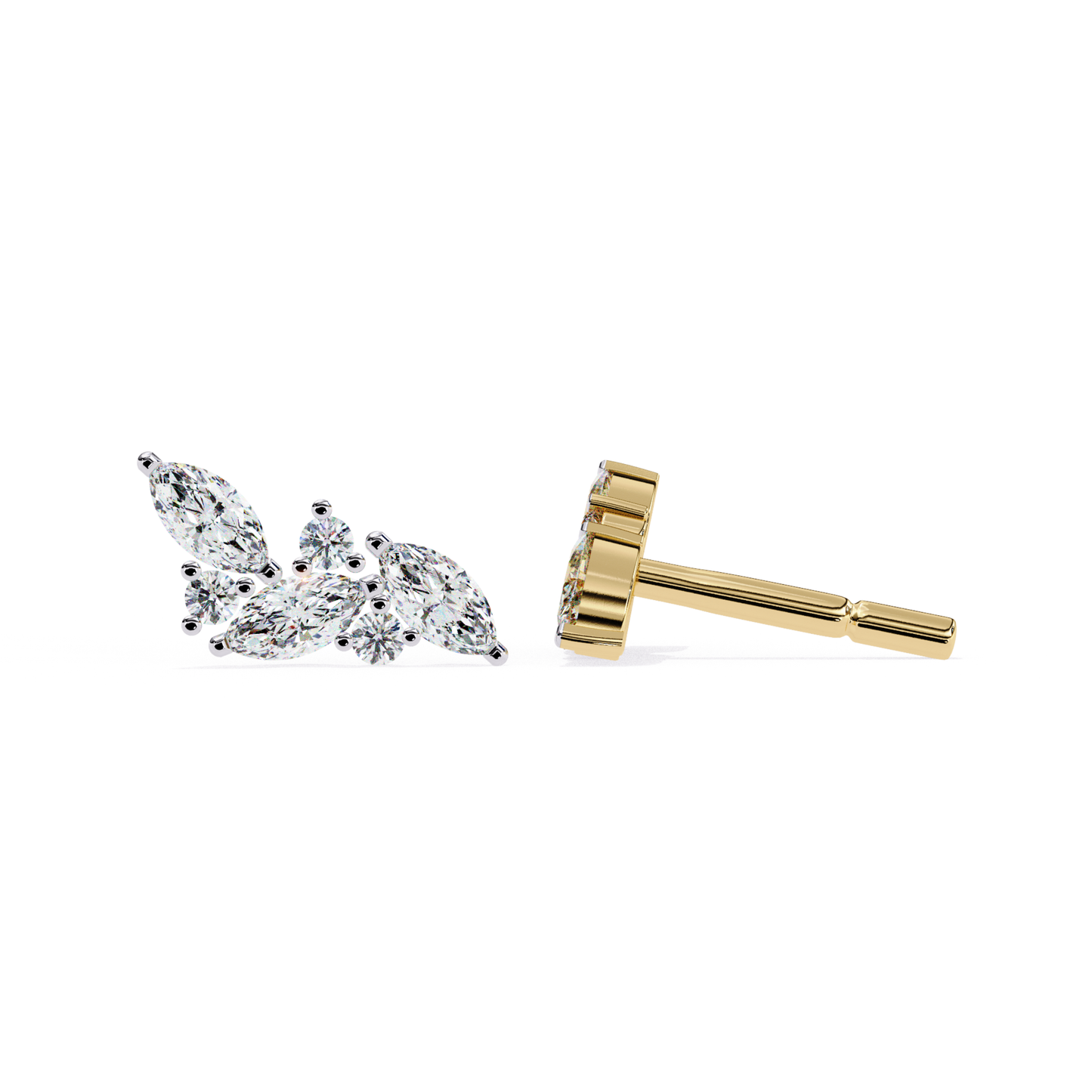  Stunning yellow-gold earrings with a marquise diamond arrangement, showcasing elegant leaf-like design.
