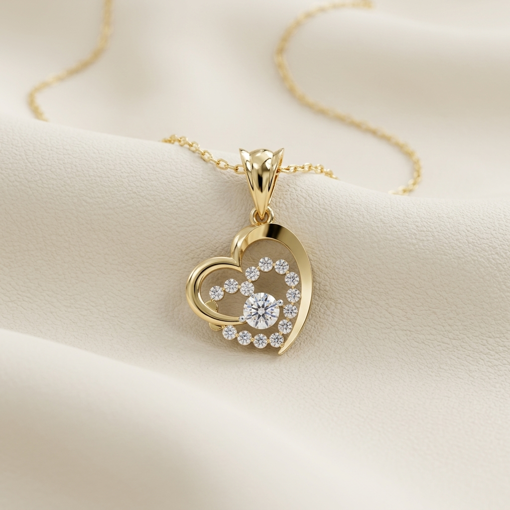 Yellow gold halo heart diamond pendant necklace
Elegant open heart pendant with round diamond halo
Luxury yellow gold heart necklace with sparkling diamonds
Fine jewelry heart pendant featuring a diamond halo design
Contemporary yellow gold heart pendant with brilliant center diamond
Premium heart shaped diamond necklace on delicate gold chain
Designer halo heart pendant with pavé diamond accents
Romantic yellow gold heart diamond pendant close up
Stylish open heart necklace with circular diamond cluster
Mo
