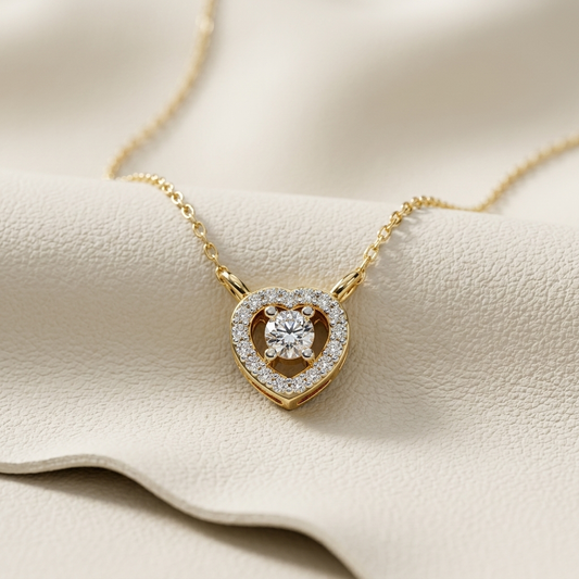 Yellow gold heart halo diamond solitaire pendant necklace
Elegant heart shaped diamond pendant with gold chain
Luxury diamond halo heart necklace close up
Fine jewelry heart pendant featuring round brilliant diamond
Sparkling heart halo diamond necklace in yellow gold
Classic gold heart pendant with diamond center stone
Premium heart diamond necklace on soft display
Modern heart halo pendant with brilliant diamond accent
Designer yellow gold heart diamond pendant for women
Timeless heart shaped diamond neck