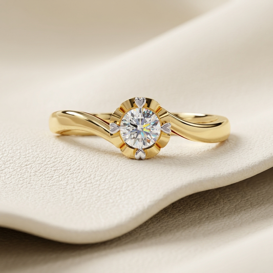 Yellow gold heart prong solitaire diamond engagement ring
Elegant yellow gold engagement ring with round solitaire diamond
Luxury solitaire diamond ring featuring heart shaped prongs
Fine jewelry yellow gold ring with brilliant round diamond
Contemporary heart prong diamond engagement ring design
Premium yellow gold solitaire ring with sparkling round diamond
Designer heart detail engagement ring close up
Stylish yellow gold solitaire diamond ring on soft background
Modern heart prong setting with brilliant