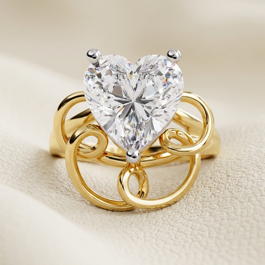 Yellow gold heart solitaire infinity scroll diamond ring
Elegant heart shaped solitaire ring with infinity scroll design
Luxury yellow gold heart diamond statement ring
Fine jewelry heart cut solitaire ring with decorative scroll band
Contemporary yellow gold infinity scroll ring with heart diamond
Premium heart shaped diamond ring with artistic open scroll detailing
Designer heart solitaire infinity ring close up
Romantic yellow gold heart cut diamond ring on soft background
Stylish infinity scroll stateme