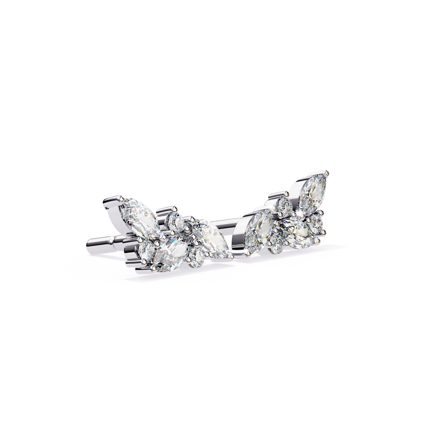  Stunning white-gold earrings showcasing a sparkling diamond cluster in a floral motif.