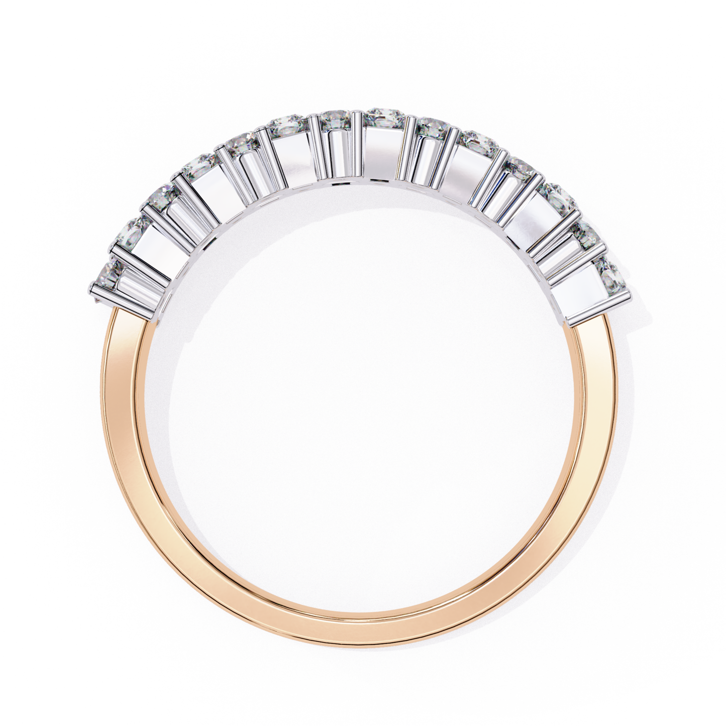 Inside view of diamond band in rose gold