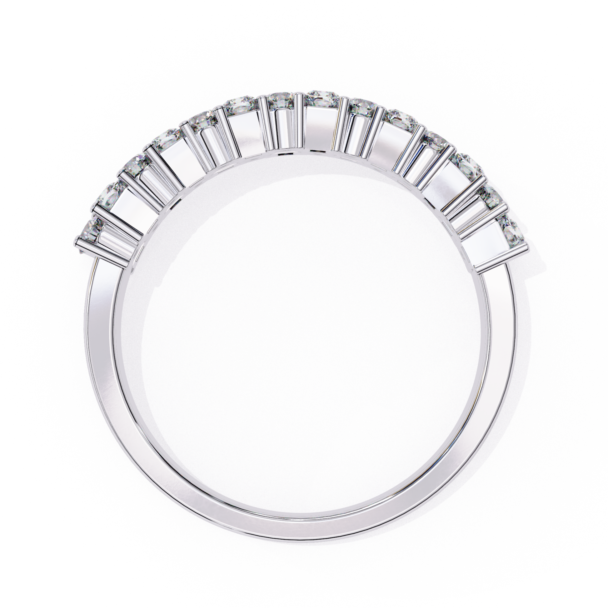 Inside view of diamond band in white gold