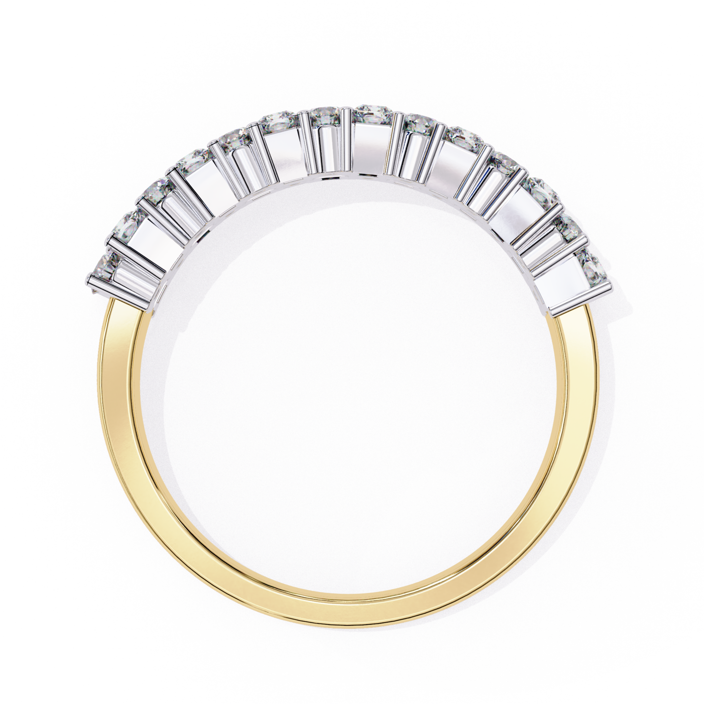 Inside view of diamond band in yellow gold