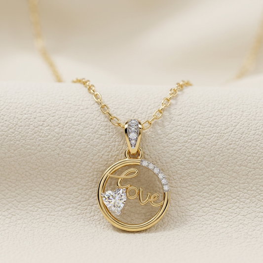 Yellow gold love script circle diamond pendant necklace
Elegant circular love pendant with heart shaped diamond
Luxury yellow gold love necklace featuring a heart cut diamond
Fine jewelry circle pendant with love script and diamond accents
Contemporary love script pendant in yellow gold with sparkling diamonds
Premium circular love necklace with heart shaped solitaire diamond
Designer love word pendant on delicate gold chain
Romantic yellow gold circle pendant with heart diamond detail
Stylish love script d