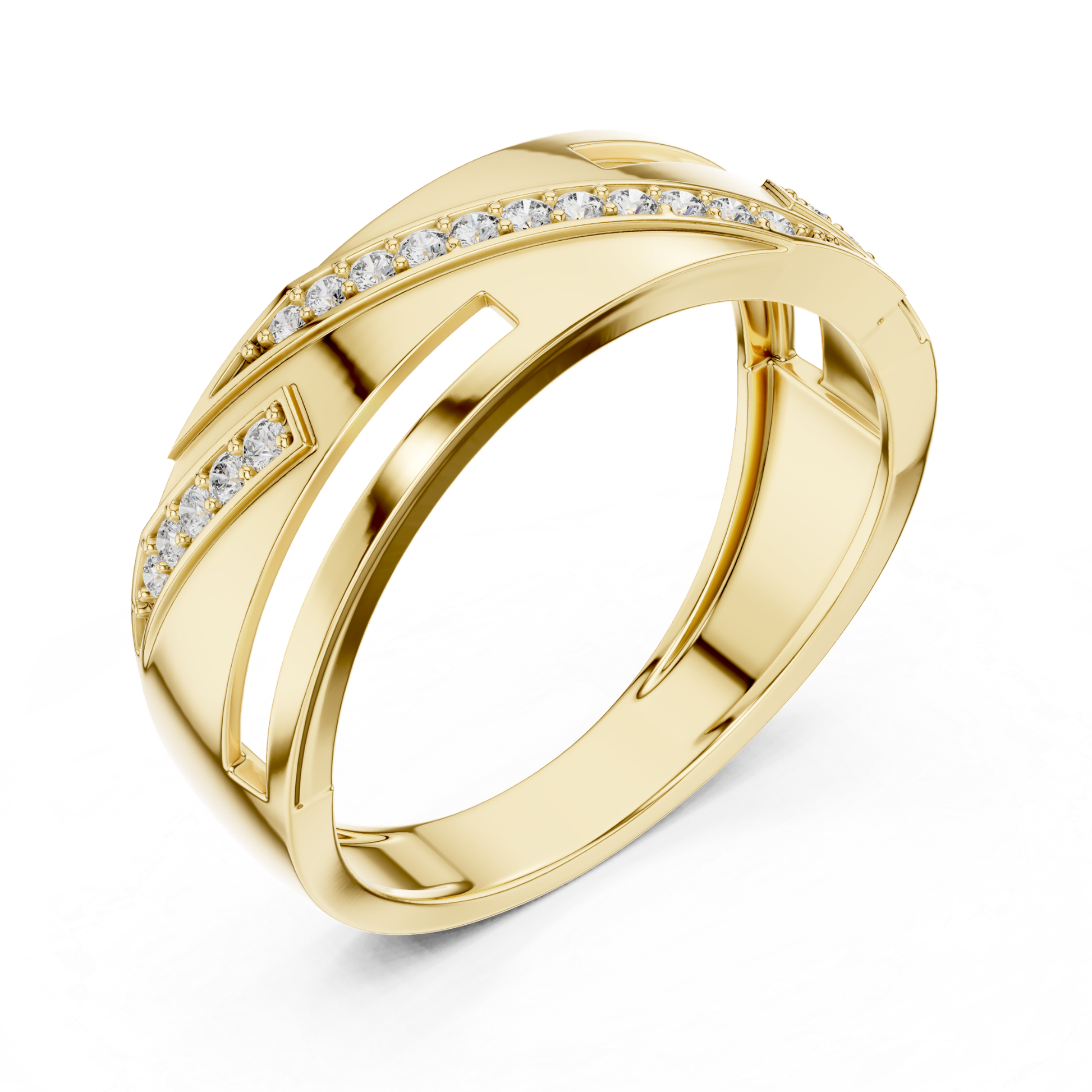 Front angle yellow gold ring with round diamonds
Yellow gold diamond designer ring with sleek pattern
Luxury yellow gold fashion ring for women
Elegant yellow gold ring with pave diamonds
Modern yellow gold geometric diamond ring
Stylish yellow gold open design statement ring
Premium yellow gold round diamond band
Fine jewelry yellow gold contemporary ring
Beautiful yellow gold ring with diamond accents
Trendy yellow gold diamond ring front perspective